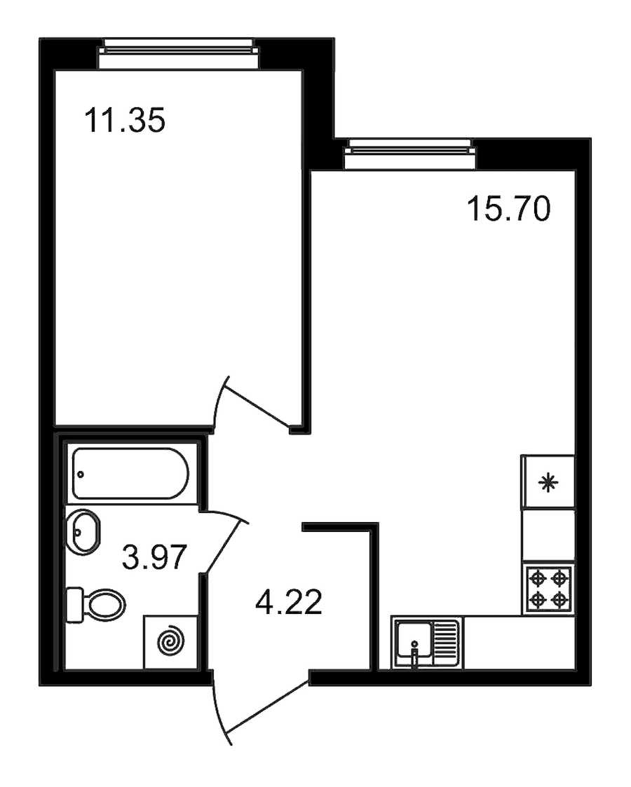 Однокомнатная квартира в : площадь 35.24 м2 , этаж: 1 – купить в Санкт-Петербурге